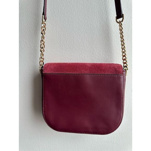 Michael Kors medium half dome deep wine red crossbody suede leather gold chain p - Picture 5 of 8